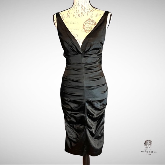 Issue New York Black Satin Ruched Cocktail Dress Size 6